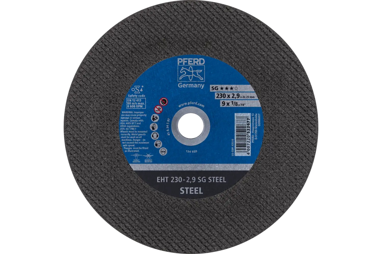 Picture of Pferd Cut-Off Wheel, 9" X 1/8 X 7/8, Sg Steel, T1, Aluminum Oxide